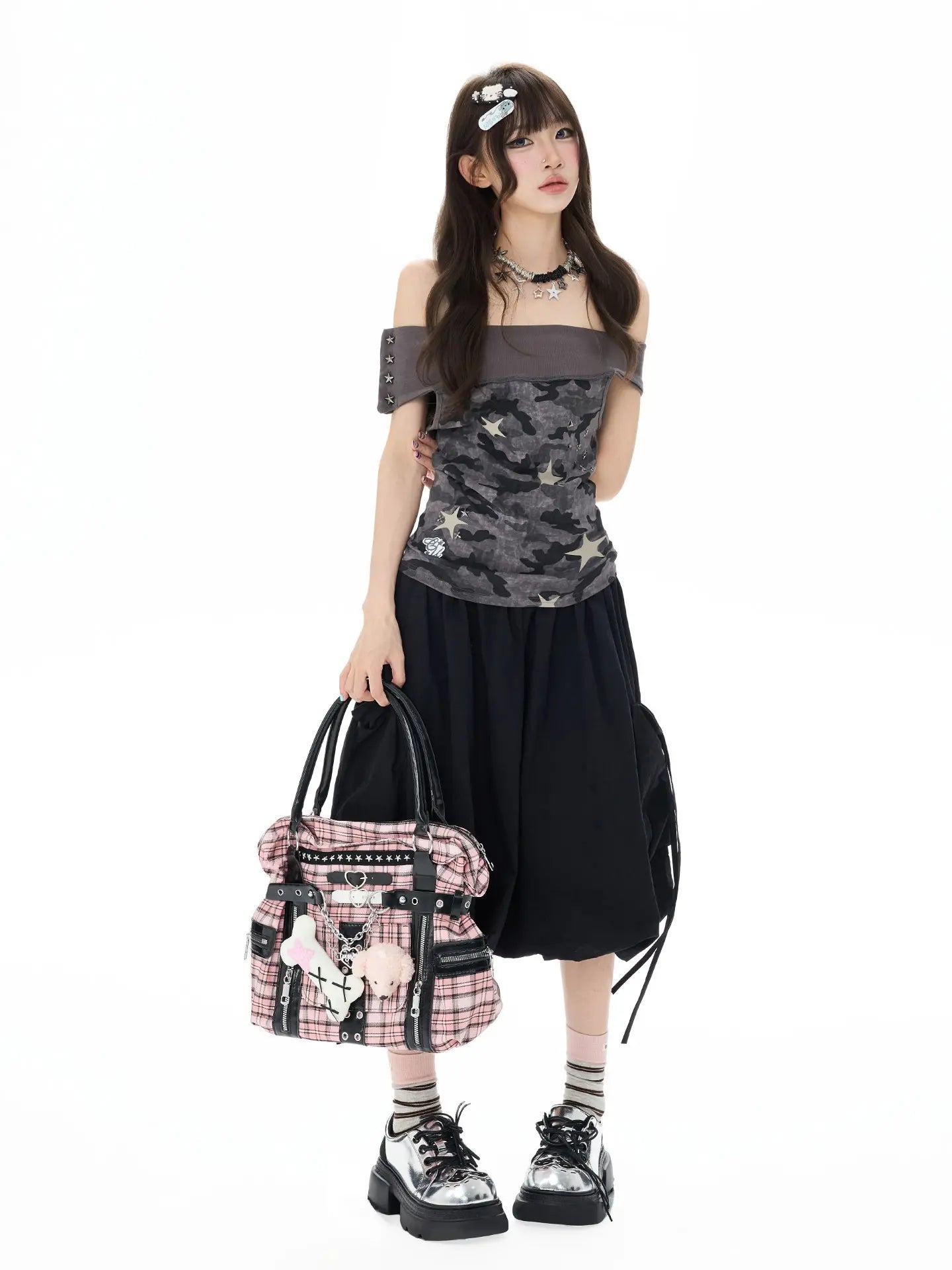 Studded Rhinestone Tie Bubble Skirt OL2410