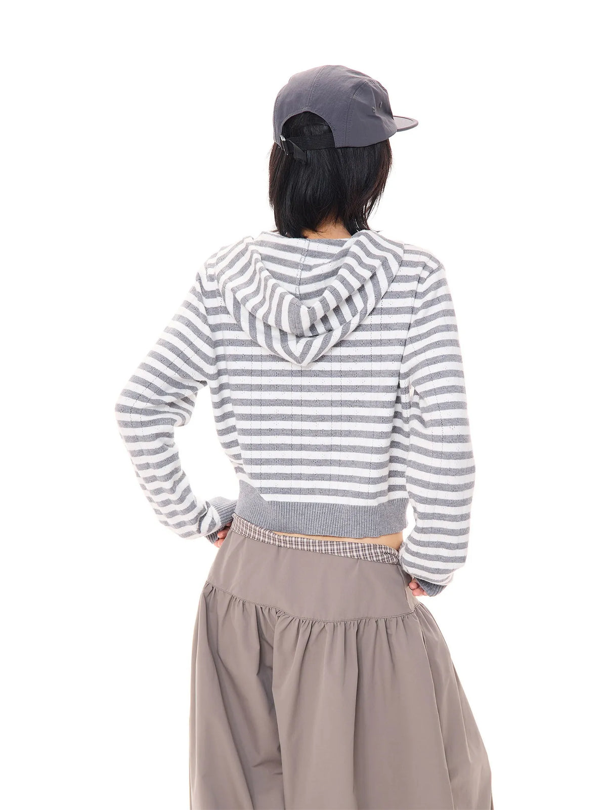 Striped Cropped Zip Knit Hoodie OL2419