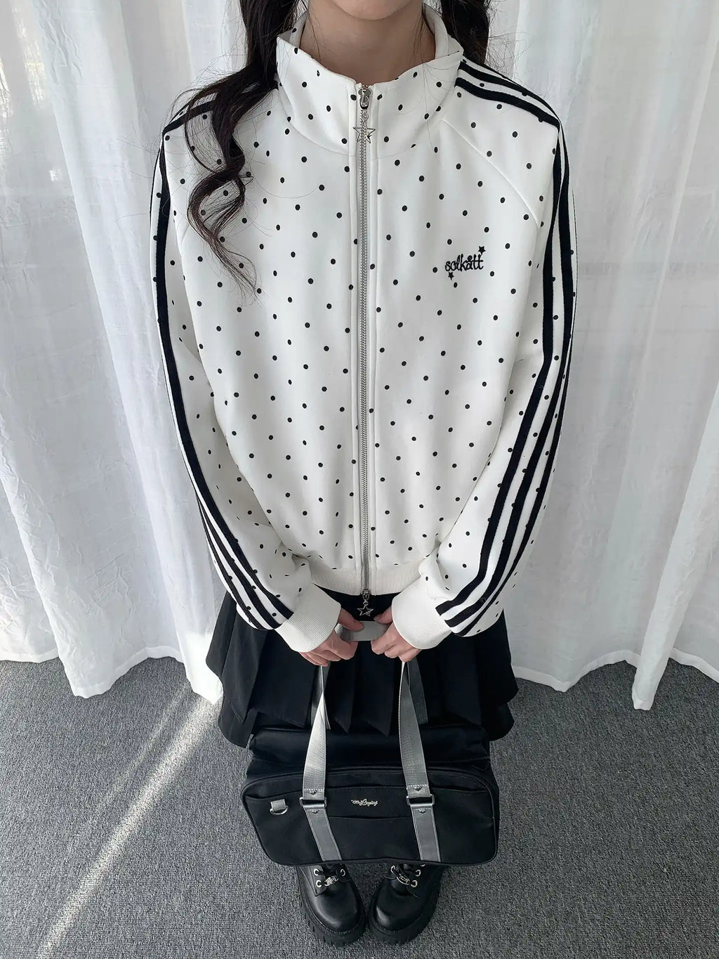 Polka Dot Zip-Up Sweatshirt OL2276