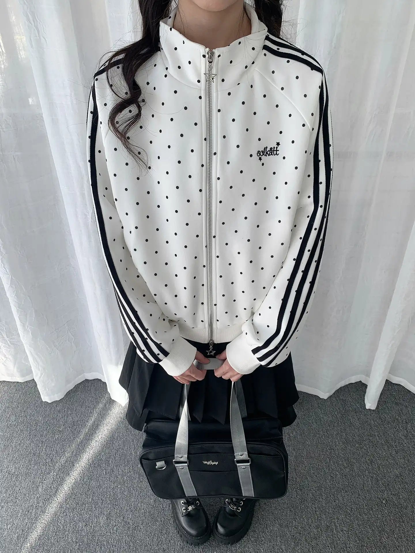 Polka Dot Zip-Up Sweatshirt OL2276