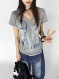 Vintage Contrast V Neck Tee oliviroa オリヴィオラ