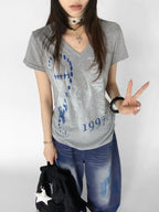 Vintage Contrast V Neck Tee oliviroa オリヴィオラ