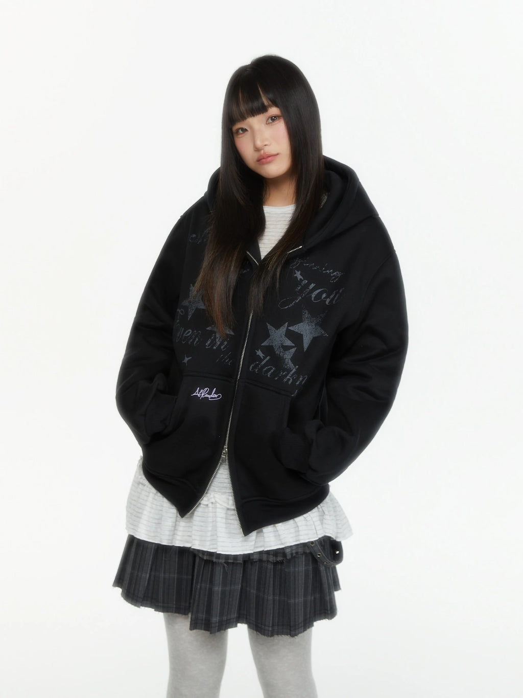 Embroidered Double Zip Oversized Hoodie OL2299