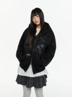 Embroidered Double Zip Oversized Hoodie OL2299