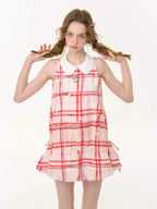Red Plaid Doll Collar Sleeveless Dress oliviroa オリヴィオラ
