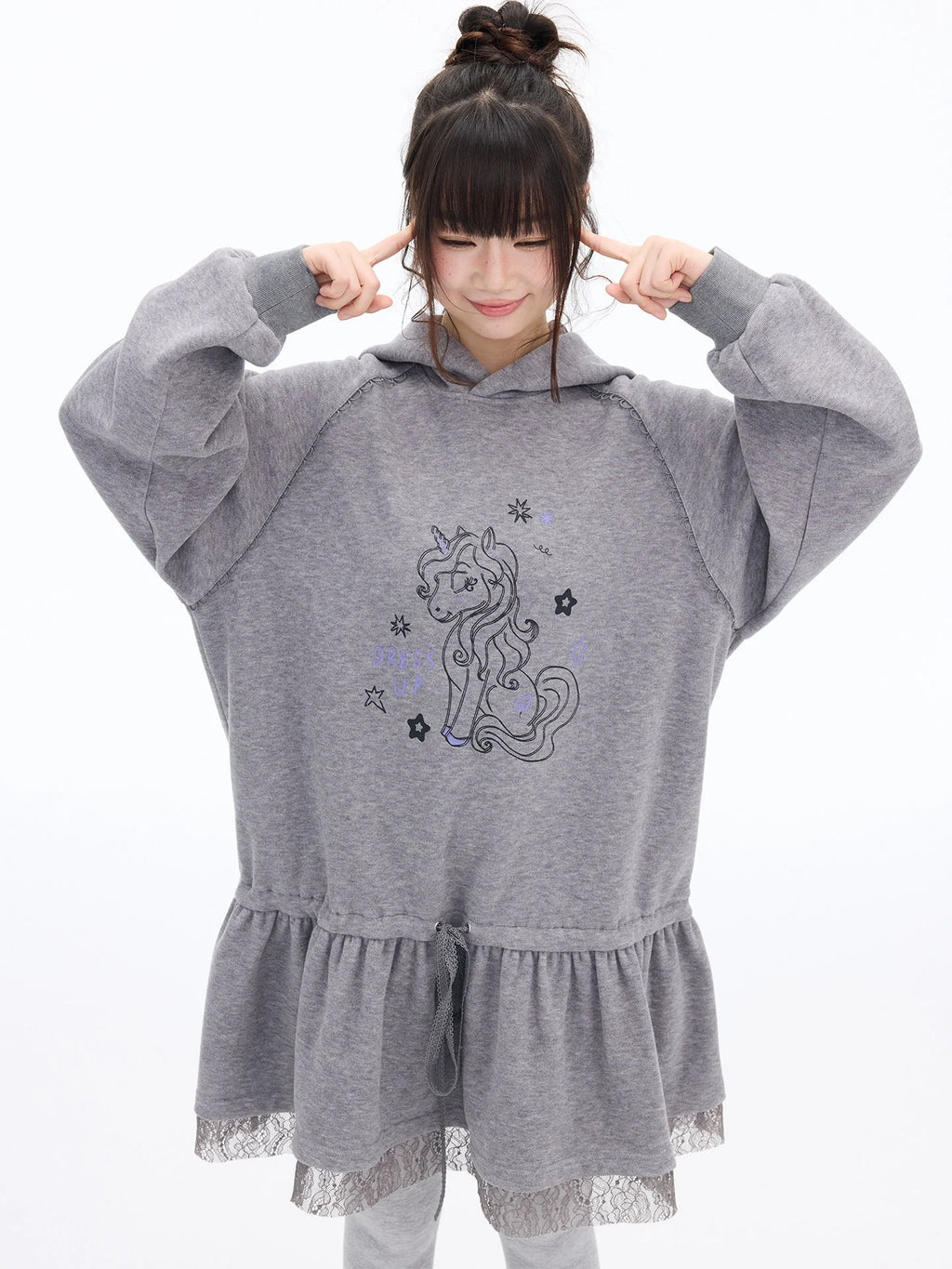 Pony Graphic Long Hooded Sweatshirt Dress OL2398