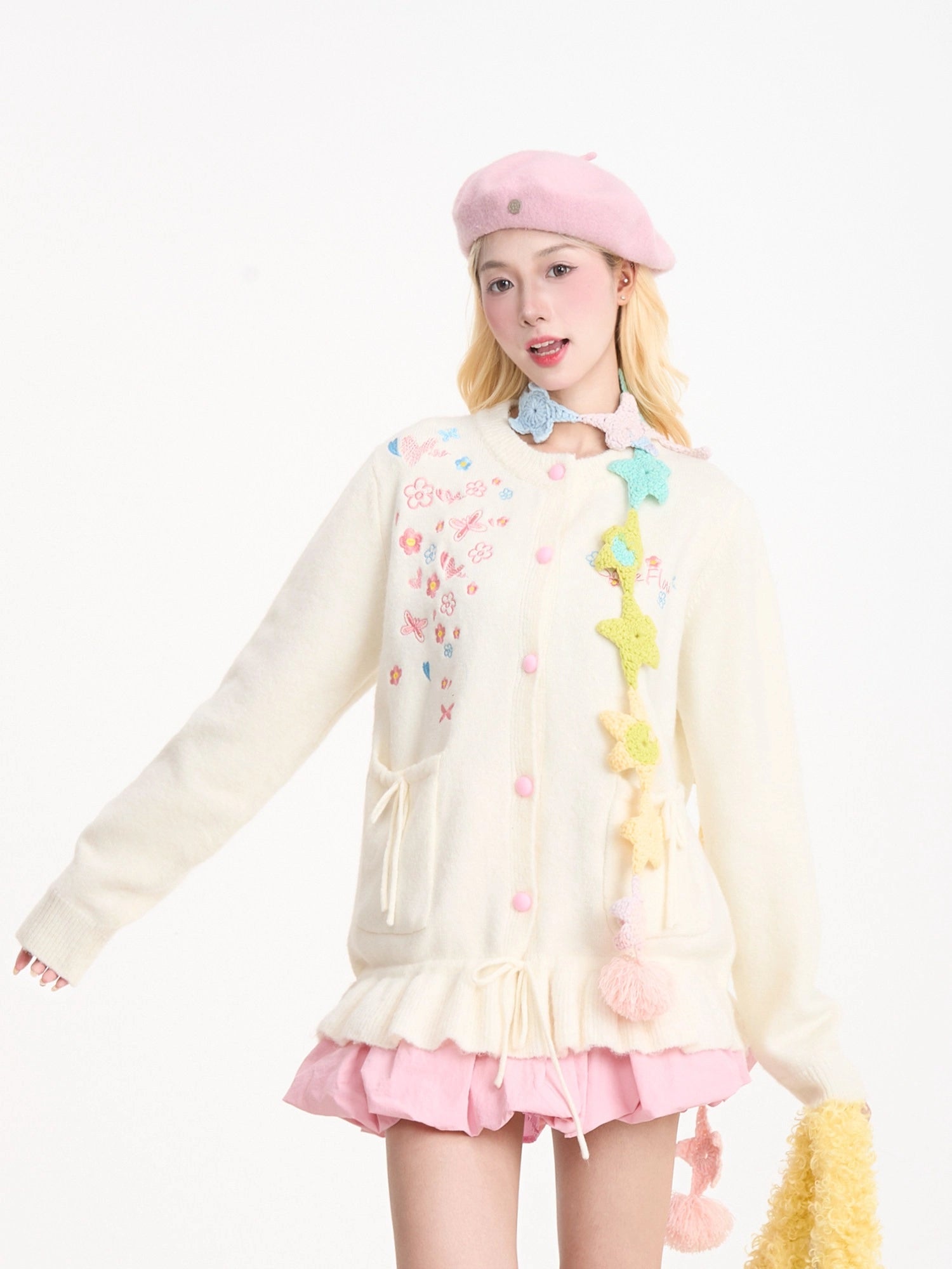 Floral Embroidery Knit Cardigan OL2418