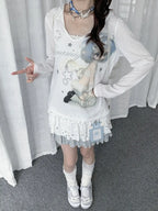 Semi-Sheer Cartoon Hooded Long-Sleeve Tee OL2389