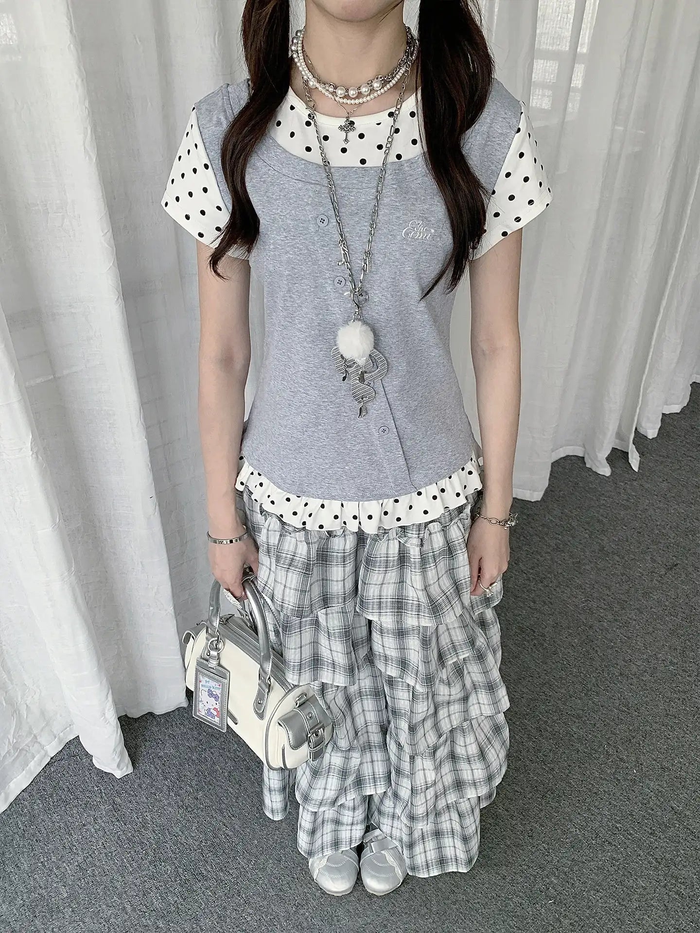 Polka Dot Ruffle Layered Tee oliviroa オリヴィオラ