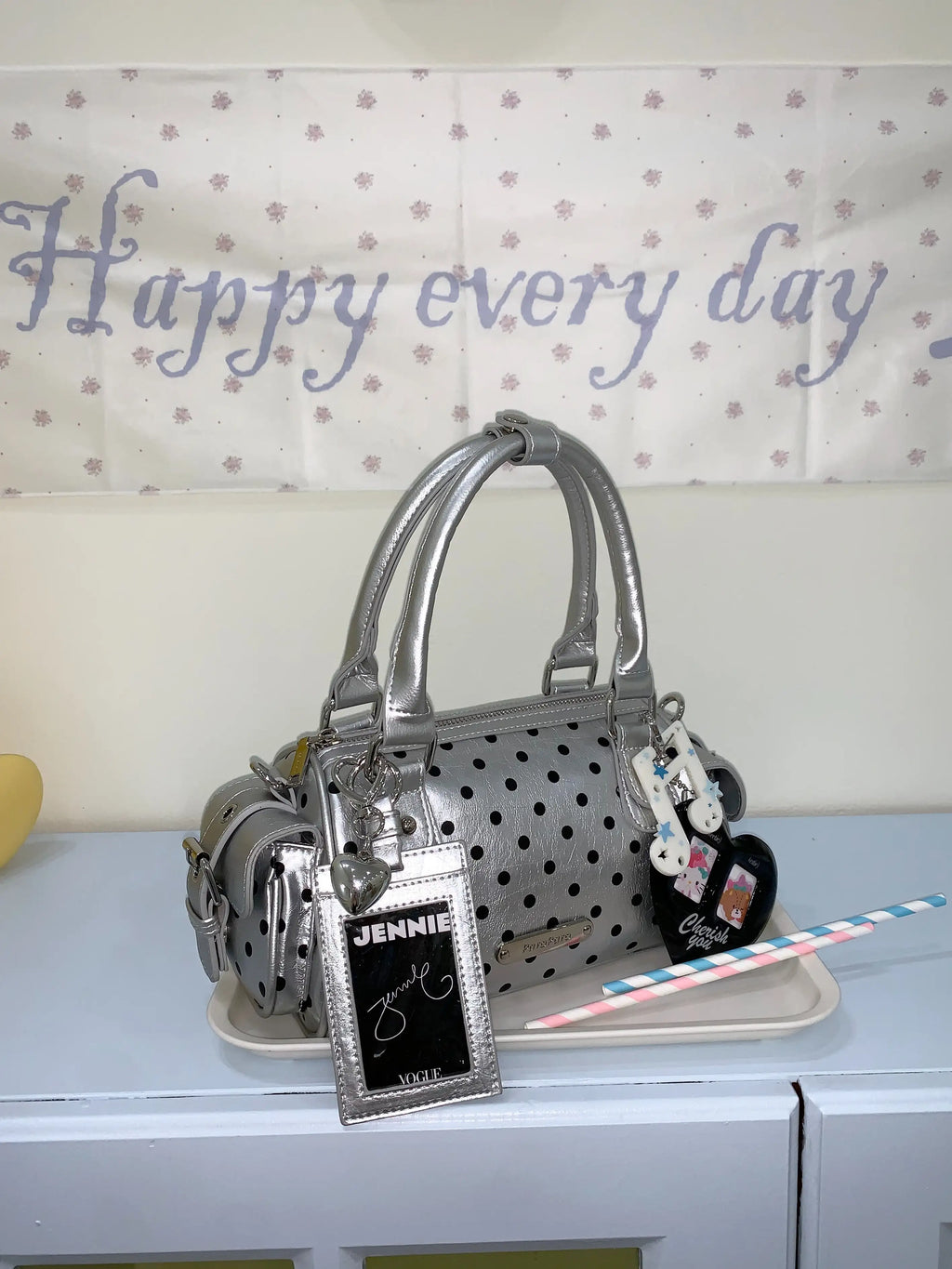 Silver Polka Dot Multi Pocket Bowling Bag oliviroa オリヴィオラ