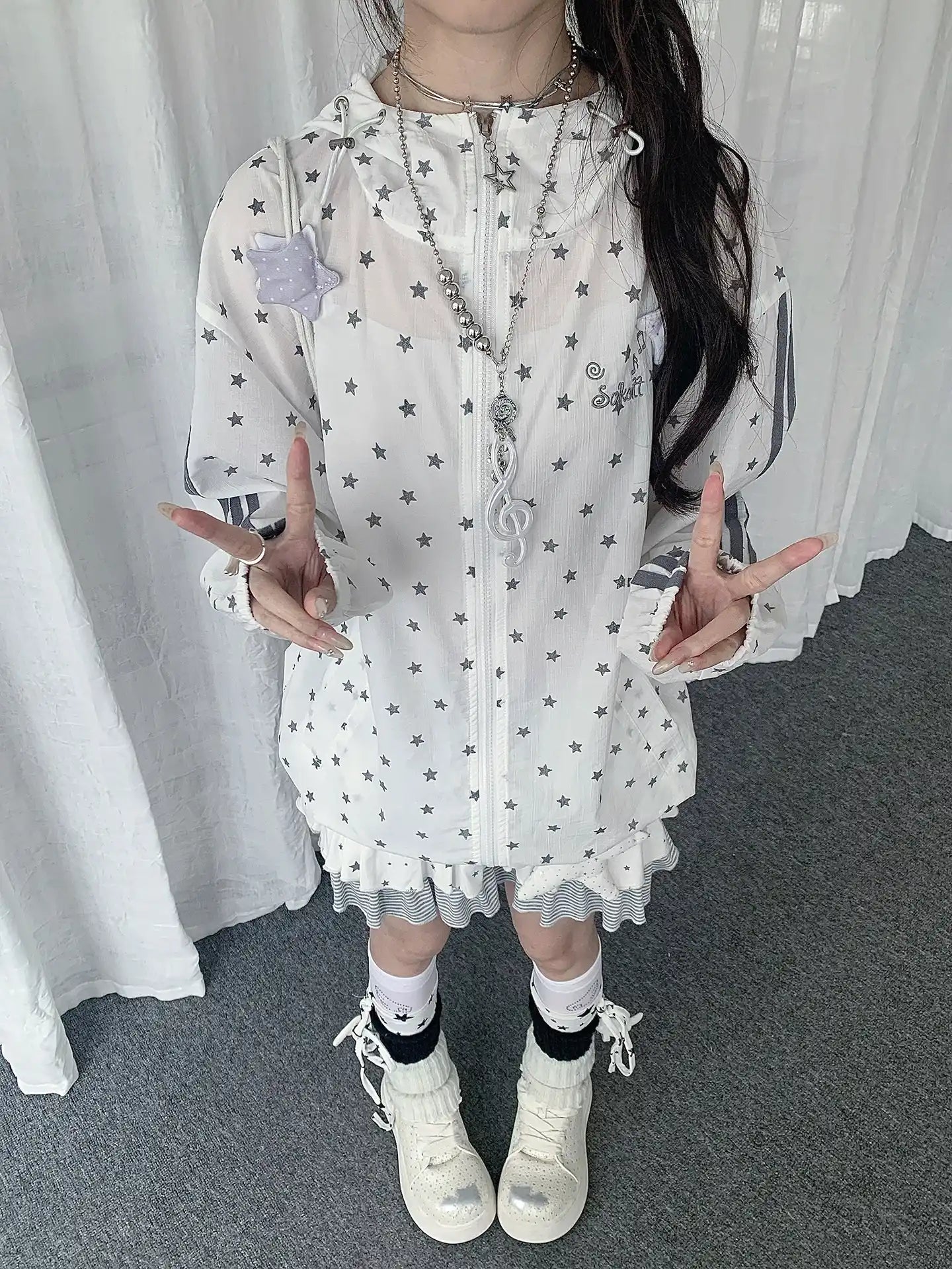 Star Print Hooded Sun Jacket OL2288