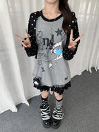 Polka Dot Music Note Layered Long Sleeve Tee OL2387