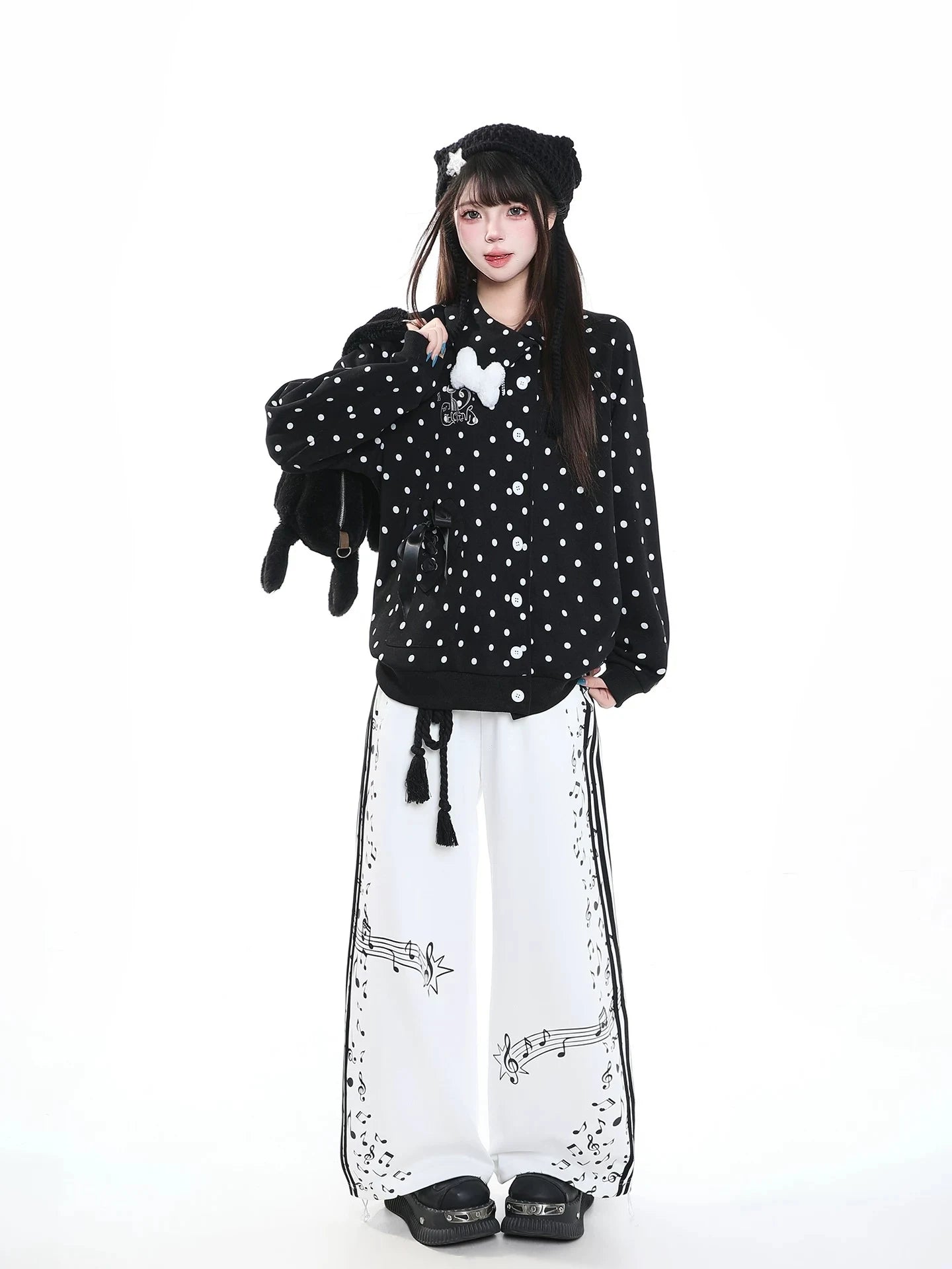Polka Dot Bow Zip Up Hoodie OL2381