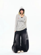 빈티지 레터 프린트 후드 경량 티 OL2271