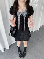 Plaid Bow Puff Sleeve Tee Y2K OL2329