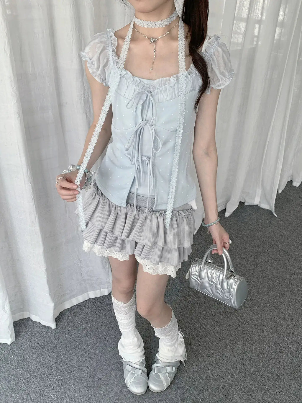 Sweet Faux Layered Puff Sleeve Tee OL2327