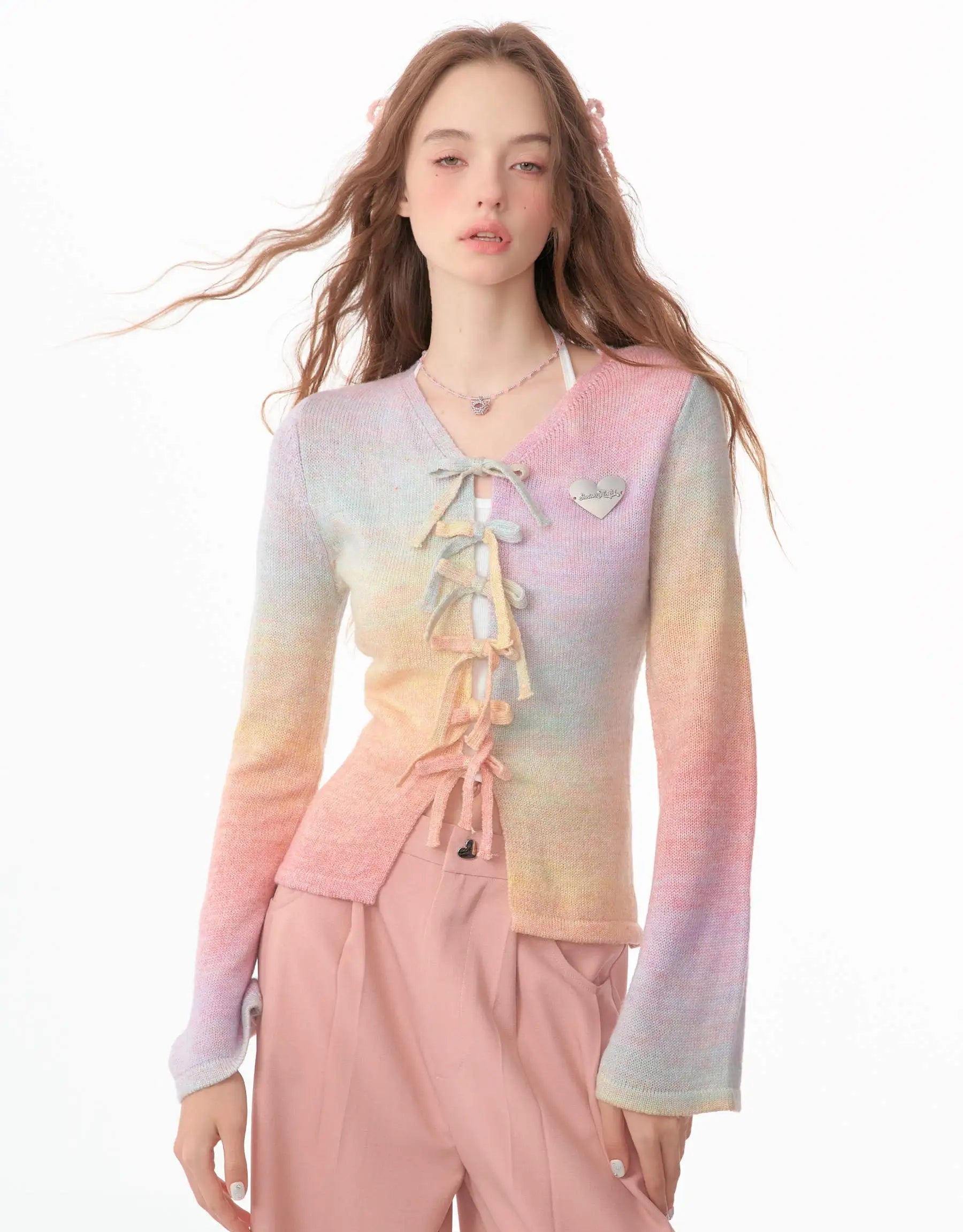 Bow Gradient Slim Fit Cardigan OL2258