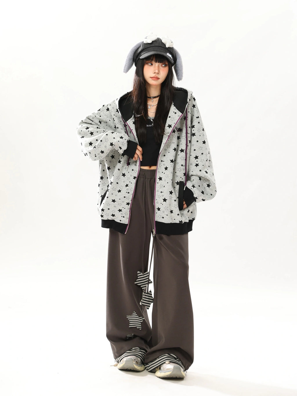 Y2K Star Print Hoodie Zip Cardigan Jacket OL2321
