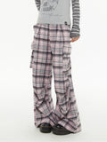 Pink Plaid Wide-Leg Cargo Pants oliviroa オリヴィオラ