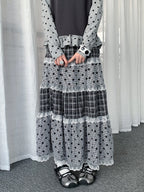 Lace Trim Polka Dot Tiered Midi Skirt OL2439