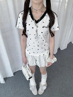 Star Print Angel Wing V Neck T-Shirt OL2291