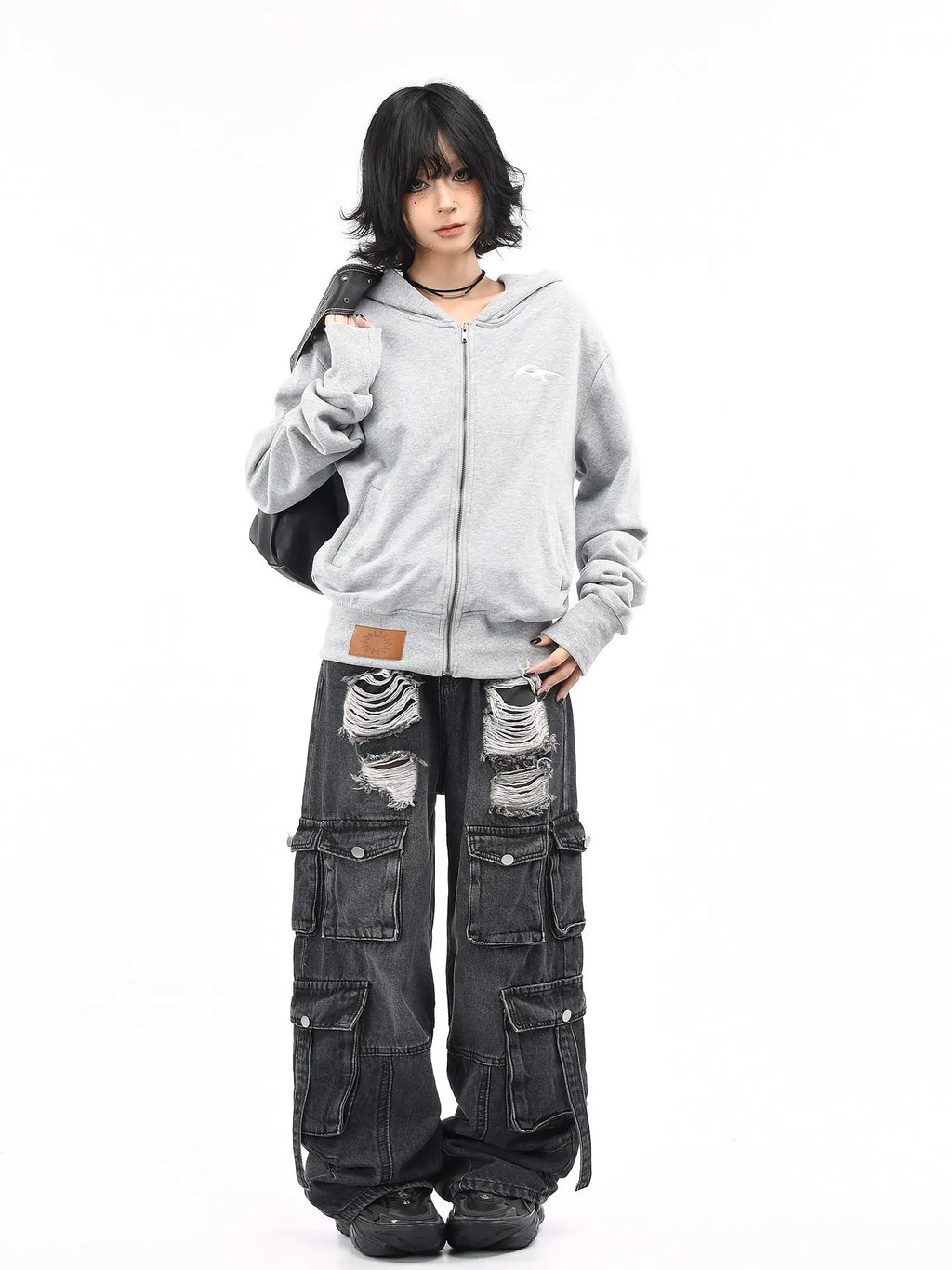 Washed Cropped Zip Hoodie OL2235