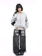 Washed Cropped Zip Hoodie OL2235