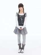 Polka Dot Lace Layered Fitted Long Sleeve Tee OL2397