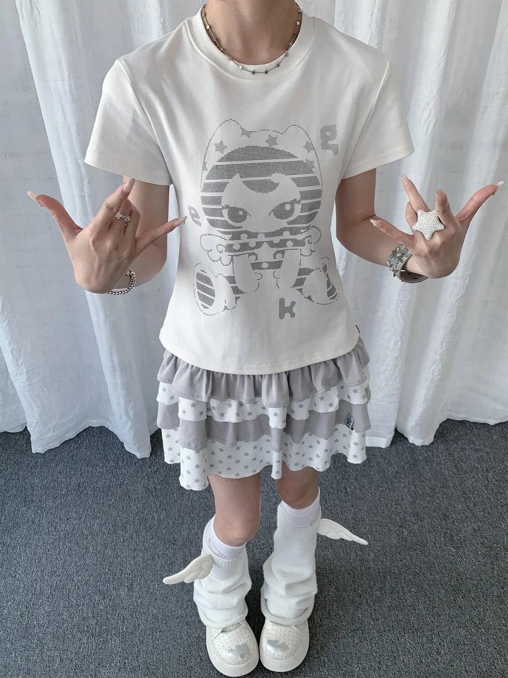 Cat Graphic Slim Fit Tee Y2K OL2326
