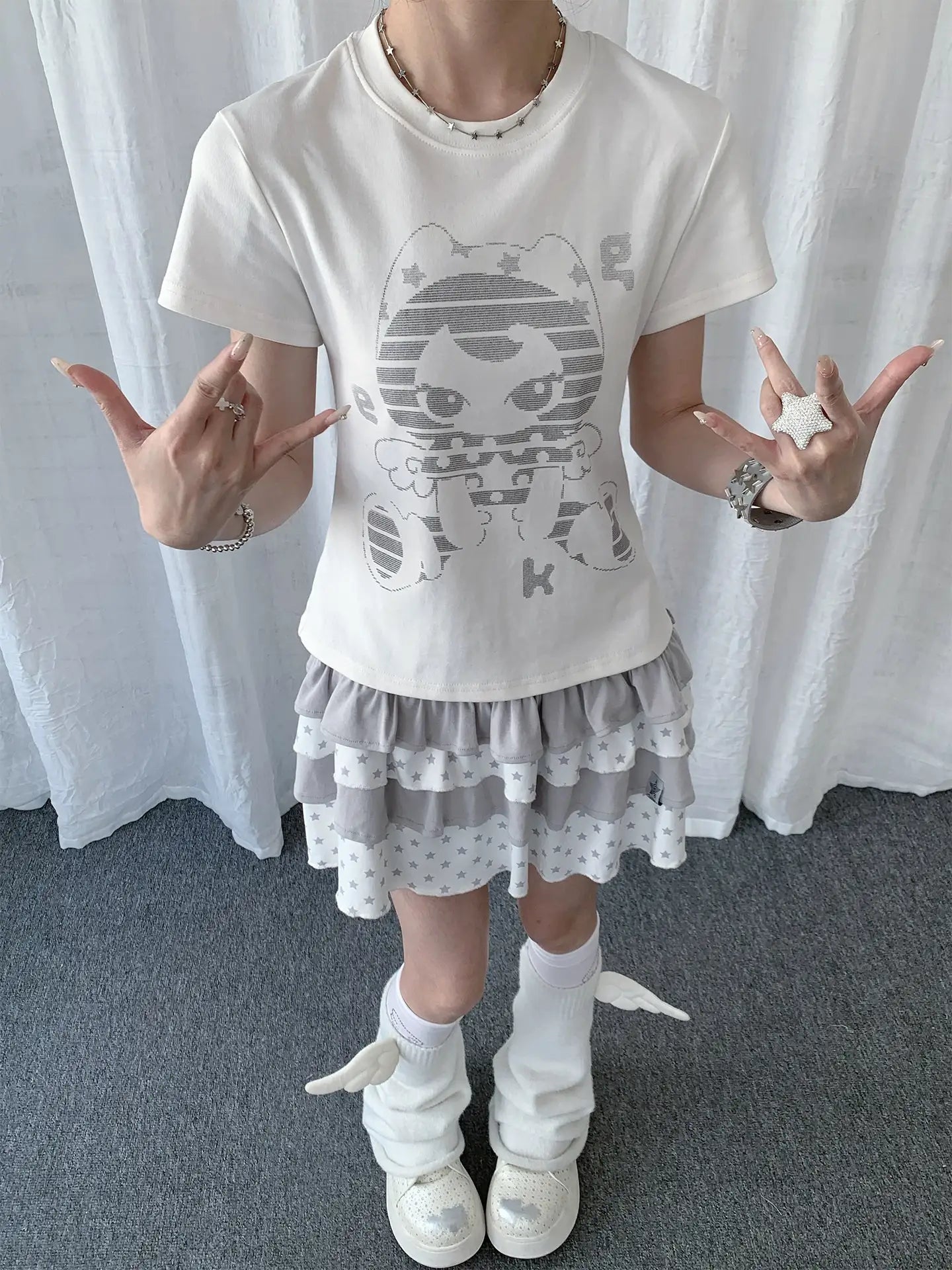 Cat Graphic Slim Fit Tee Y2K OL2326