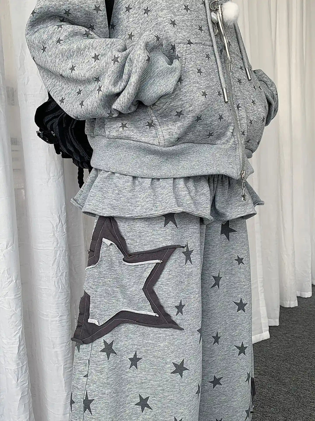 Y2K Star Layered Curved Sweatpants   OL2241