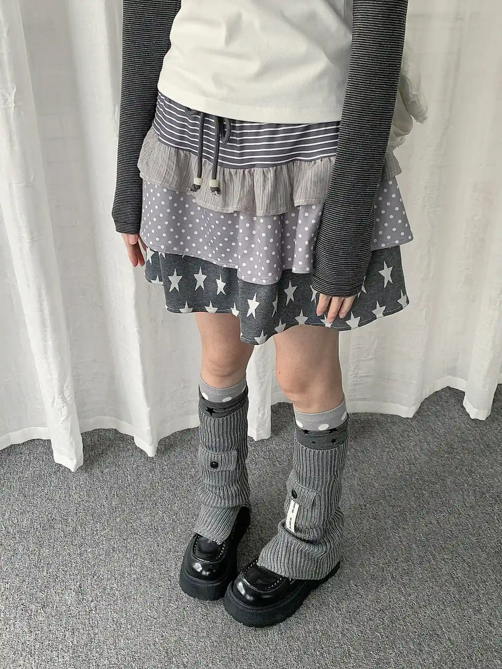 Y2K Star Polka Dot Layered Skirt   OL2245