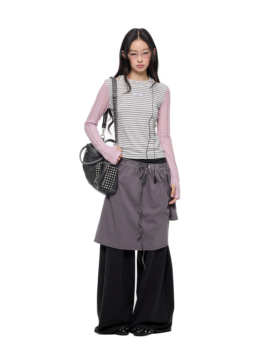 Contrast Stripe Cutout Shoulder T Shirt OL2380