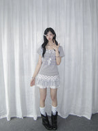 Polka Dot Faux Layered Button Tee Y2K OL2330