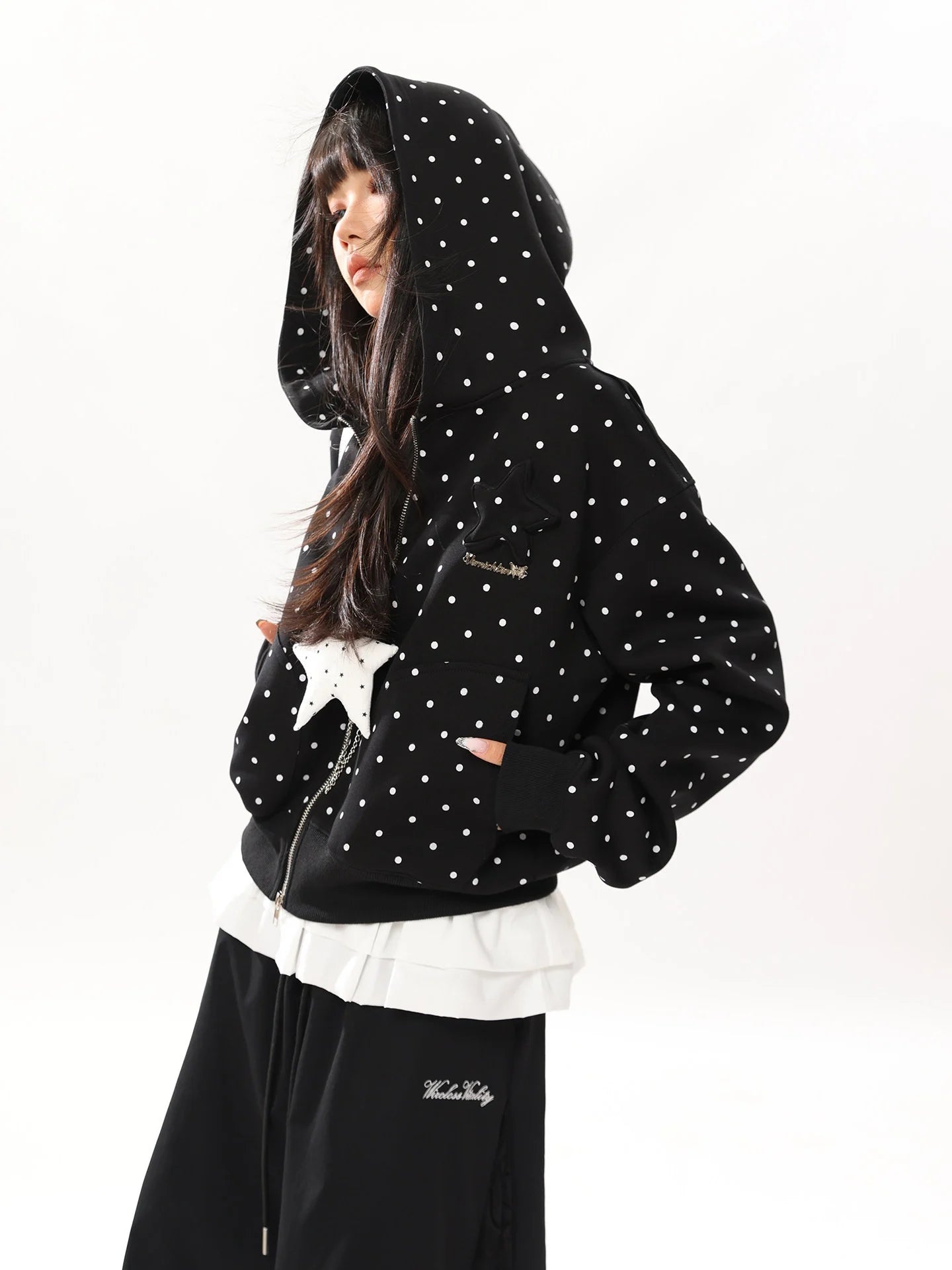 Vintage Polka Dot Cropped Hoodie   OL2227