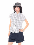 Star Charm Plaid Cropped Slim Fit Shirt oliviroa オリヴィオラ