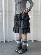 Retro Plaid Layered Ruffle Cake Mini Skirt Y2K OL2333