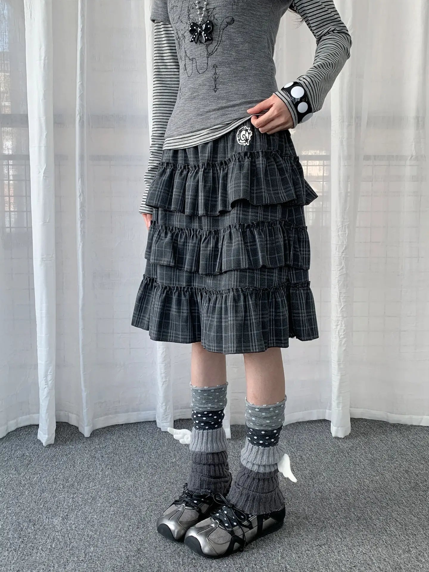 Retro Plaid Layered Ruffle Cake Mini Skirt Y2K OL2333