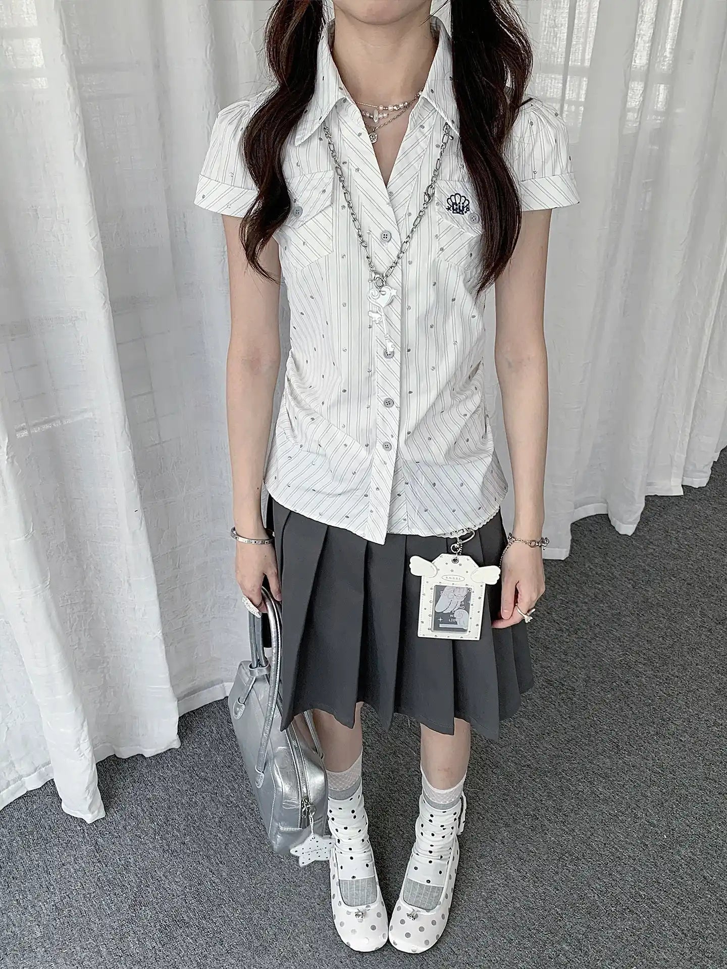 Polka Dot Stripe Slim Fit Shirt OL2293