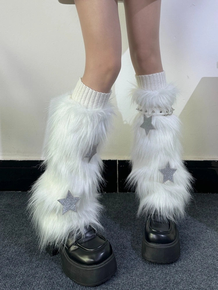 Smoky Grey Faux Fur Leg Warmers oliviroa オリヴィオラ