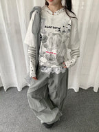 Y2K Cartoon Stripe Layered Long Sleeve T-Shirt OL2292