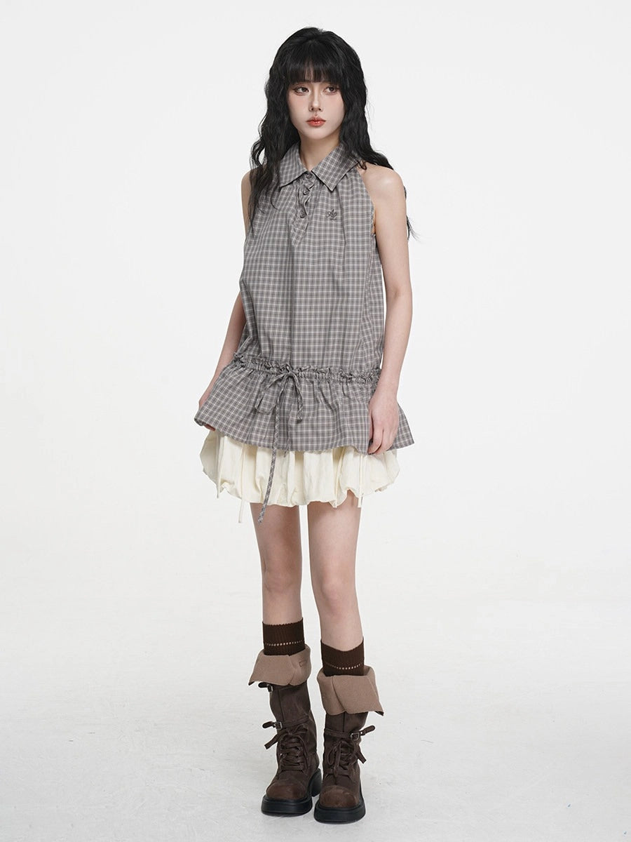 Blue Plaid Sleeveless Shirt OL2335