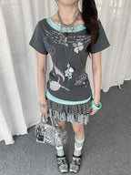 Y2K Polka Dot Rhinestone Layered T-Shirt OL2285