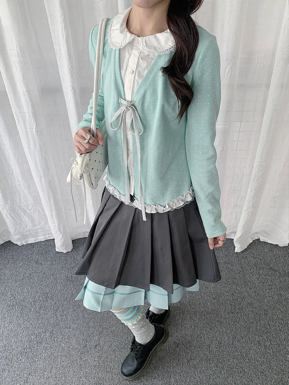 Polka Dot Ribbon Doll Collar Top OL2443