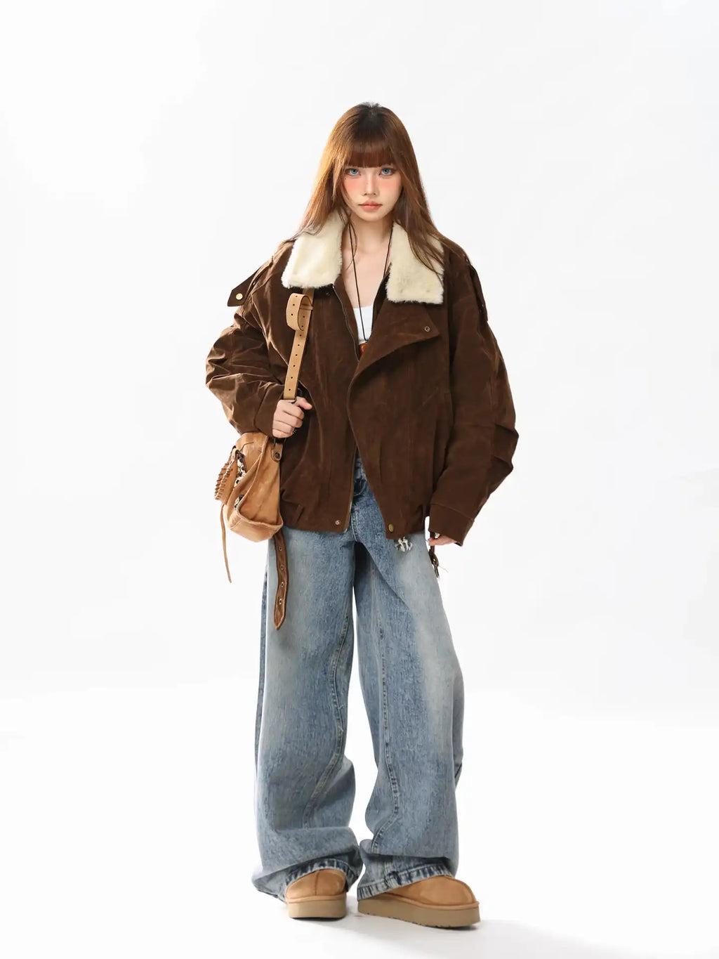 Faux-Suede Parka Jacket with Plush Collar   OL1987
