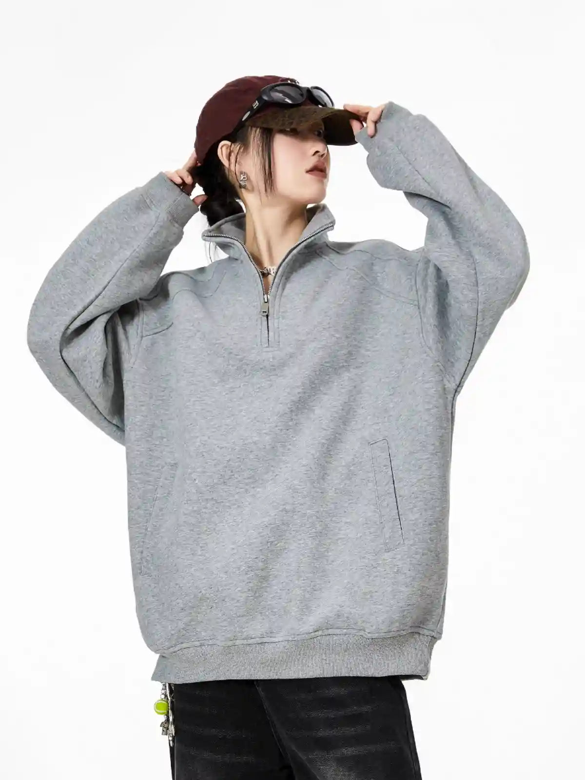 Half-Zip Stand Collar Sweatshirt with Relaxed Fit   OL1991