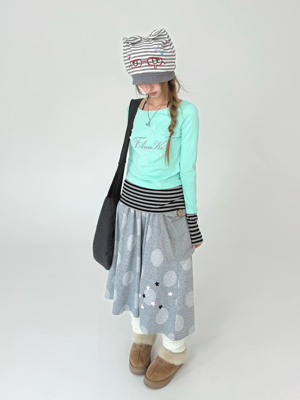 Polka Dot Pocket Midi Skirt OL2478
