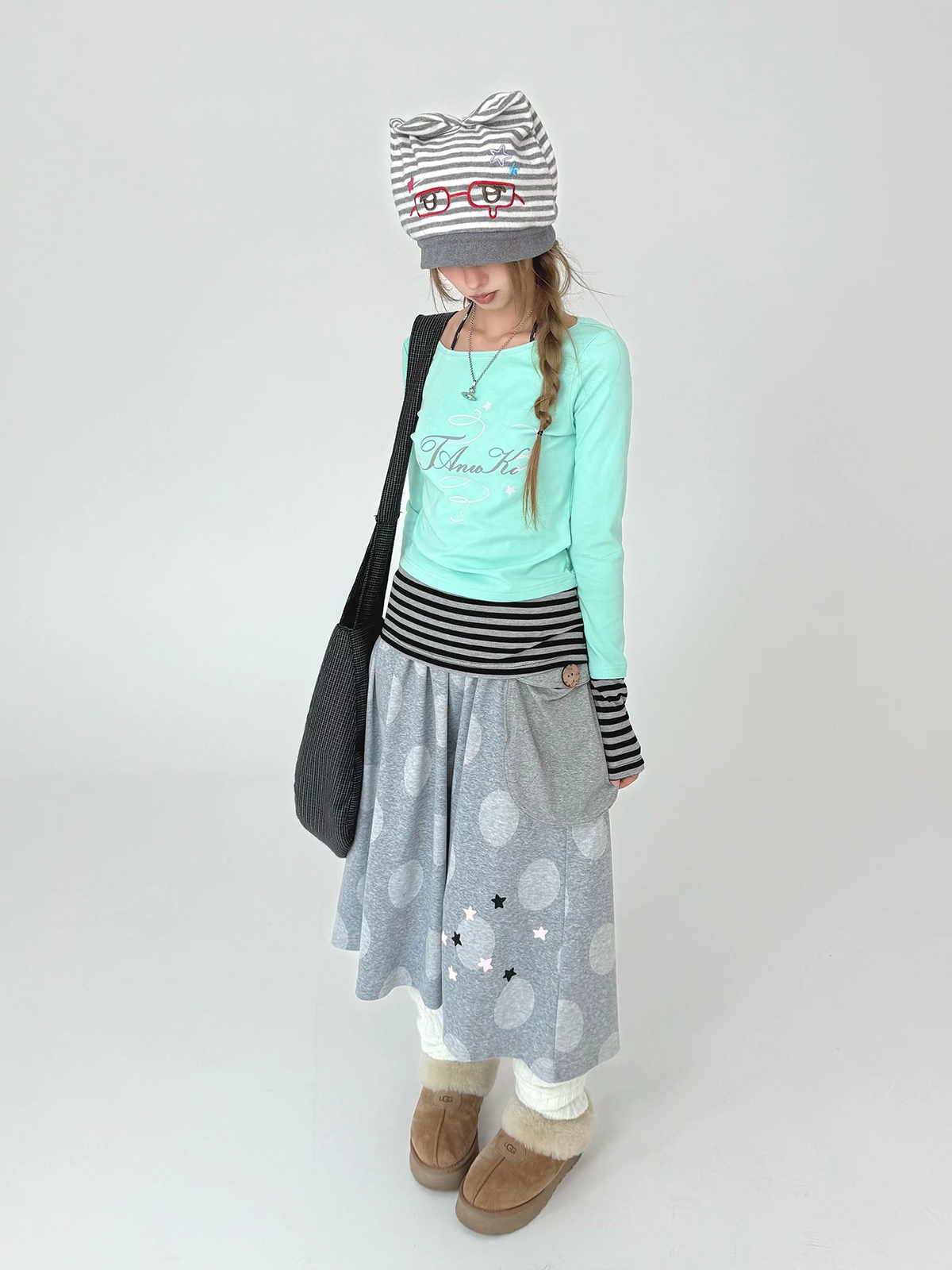 Polka Dot Pocket Midi Skirt OL2478