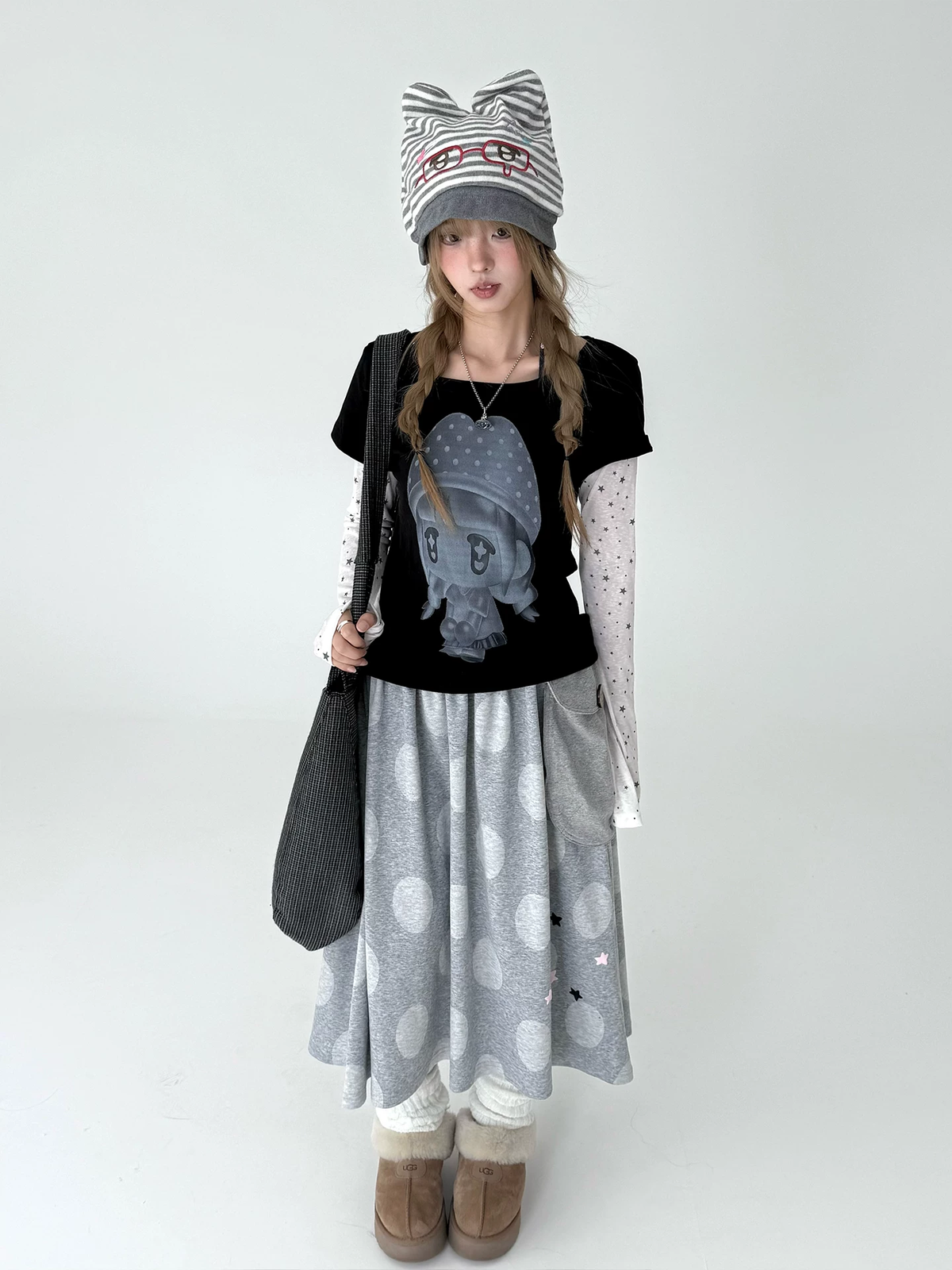 Polka Dot Pocket Midi Skirt OL2478