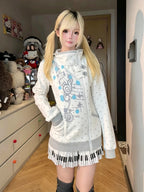 Music Note Polka Dot Stand Collar Zip Jacket OL2476